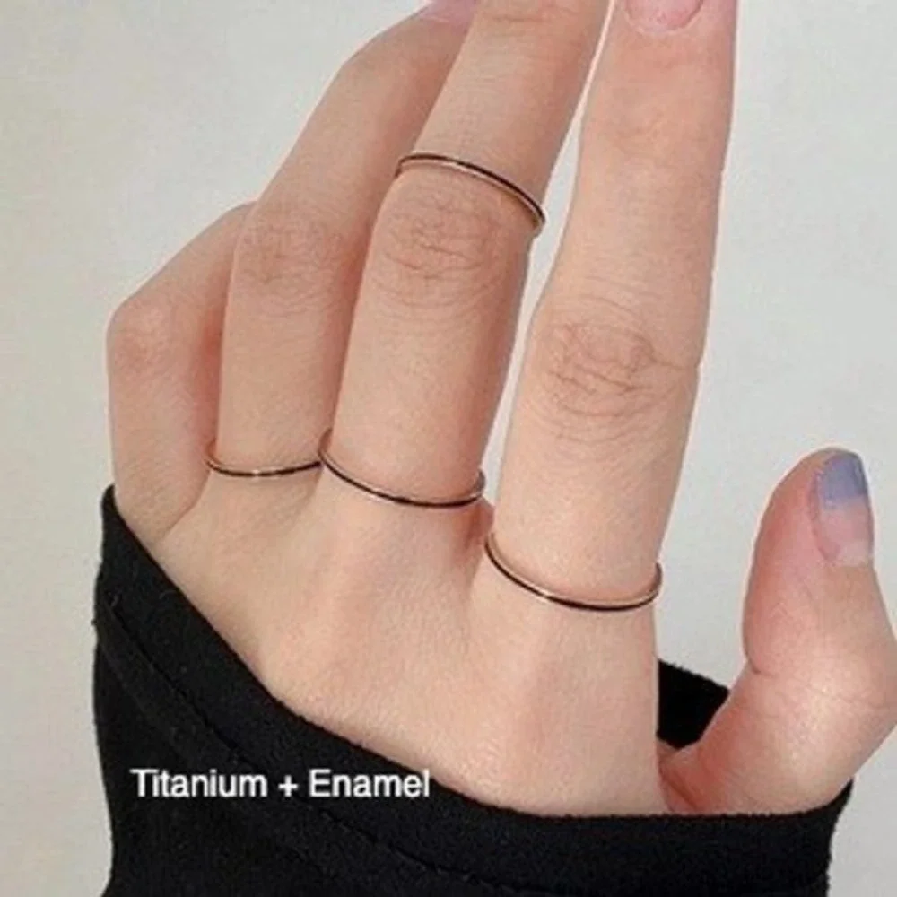 Titanium Steel Enamel Minimalist Stacking Bands Set of Three Rings
